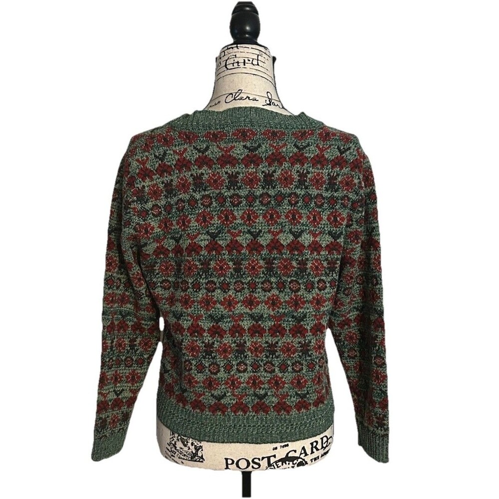 Cute NWT green and red floral-patterned square-neck cardigan - Picture 2 of 6